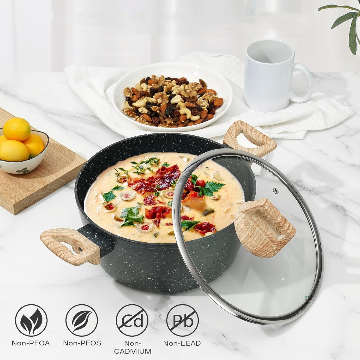 ?Último día de promoción de Amazon?Juego de ollas y sartenes de granito negro de 17 piezas, utensilios de cocina antiadherentes