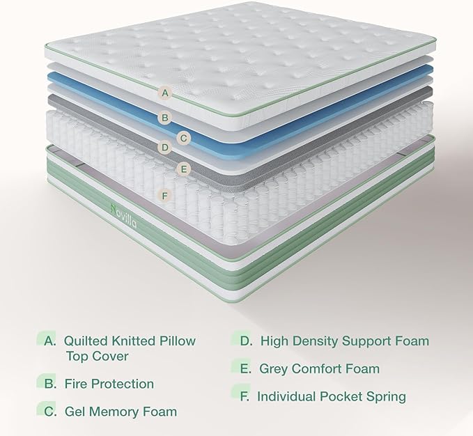 ?Último día de promoción de Amazon?Colchón híbrido Queen Novilla de 12 pulgadas en una caja