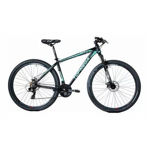 ?Bicicleta de montaña TopMega MTB Sunshine R29 L 21v Shimano Tourney TZ31 Frenos de disco mecánicos y manetas de cambio Shimano Tourney Azul claro