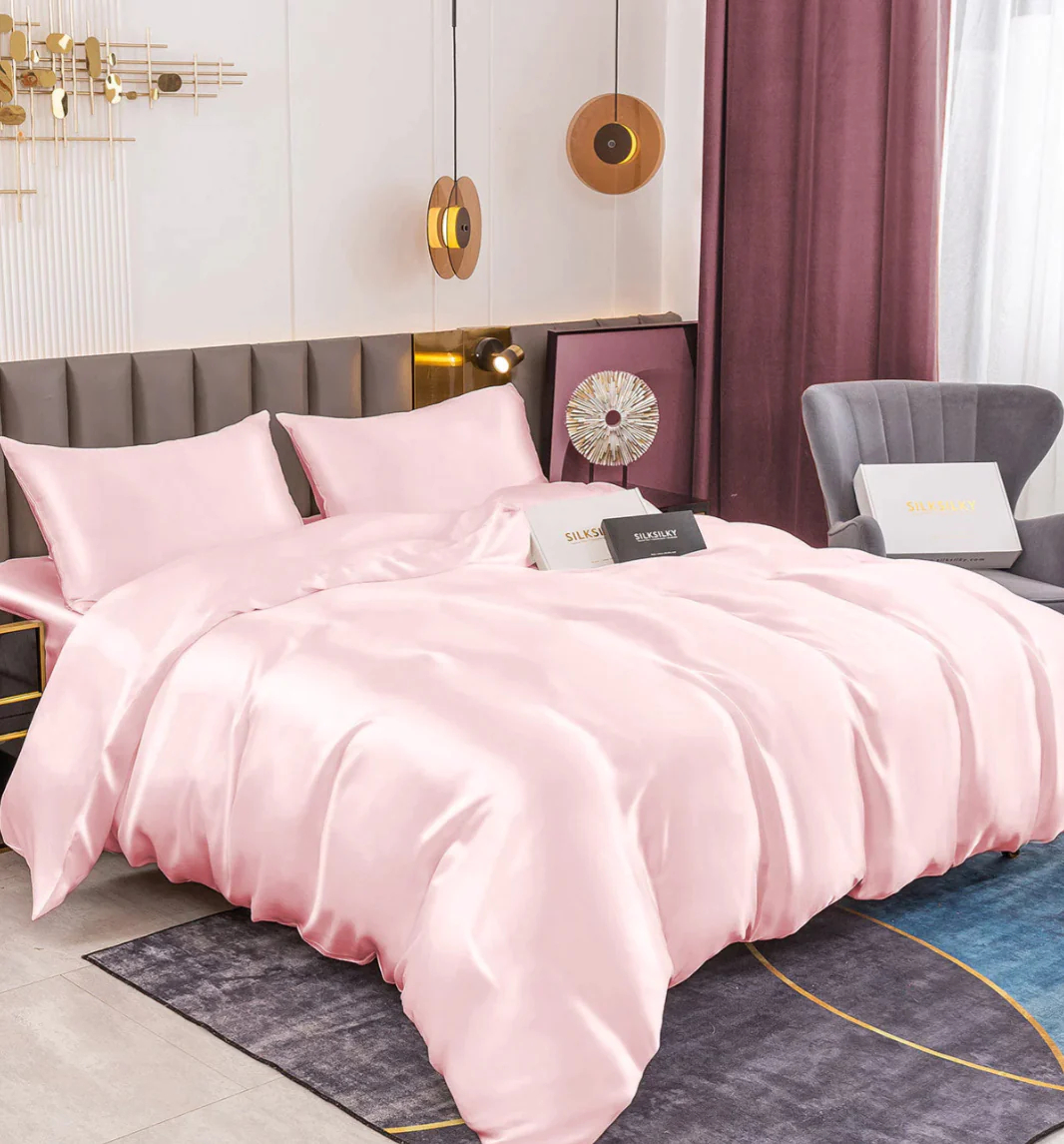Juego de Seda De 4 Piezas: Sábana Encimera + Sábana Bajera + 2x Fundas De Almohada