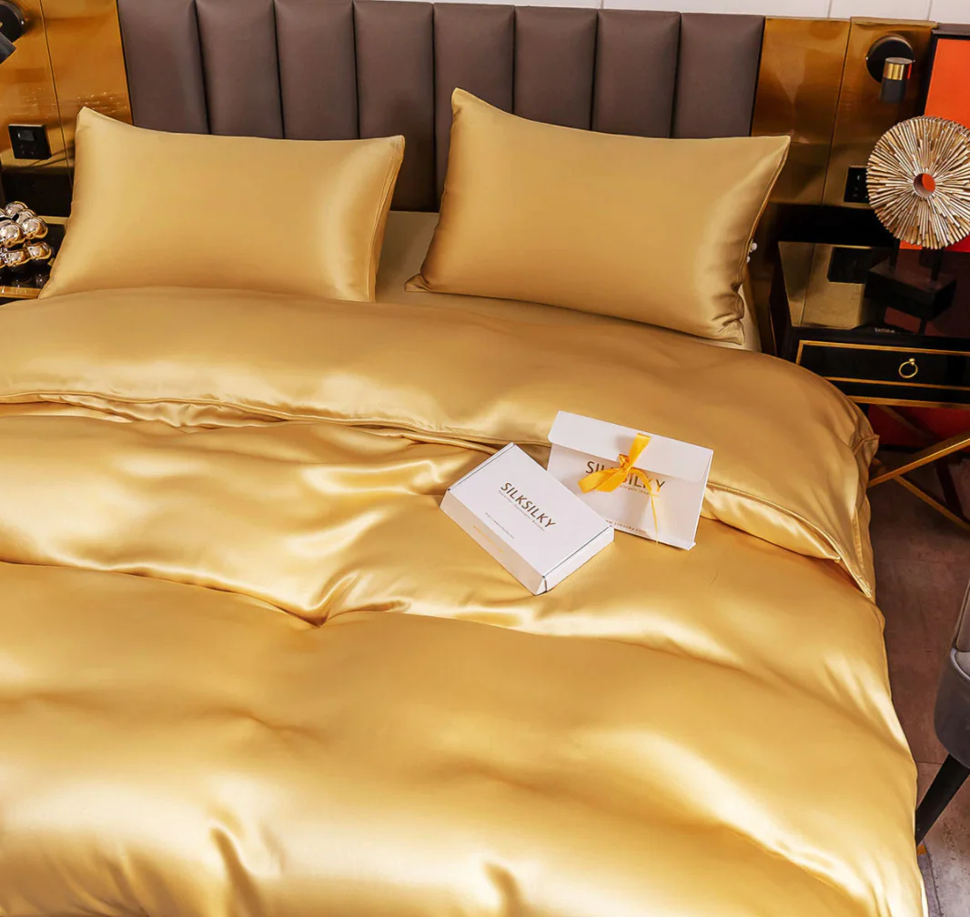 Juego de Seda De 4 Piezas: Sábana Encimera + Sábana Bajera + 2x Fundas De Almohada